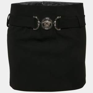 Versace Black Wool Medusa Detail Belt Mini Skirt S