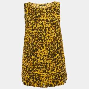 Versace Yellow Leopard Print Silk Pleated Top M