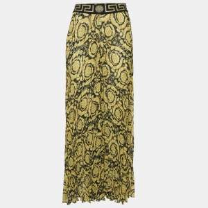Versace Yellow Baroque Print Chiffon Pleated Wide Leg Pants M