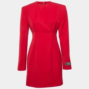 Versace Red Wool Corset Long Sleeve Mini Dress S
