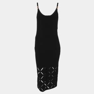 Pre Owned Versace Black Stretch Knit Cutout Detail Sleeveless Dress S