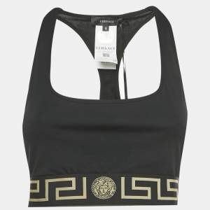 Pre Owned Versace Black Greca Border Jersey Scoop Bralette L