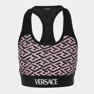 Pre Owned Versace Black/Pink Jersey La Greca Tank Crop Tops L