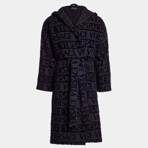 مملوكة مسبقًا Versace All Over Black Cotton Bathrobe