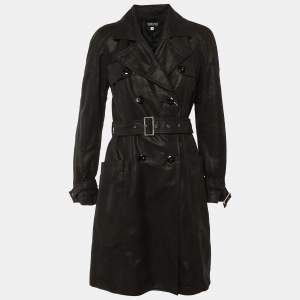 مملوكة مسبقًا Versace Black Patterned Cotton Trench Coat S