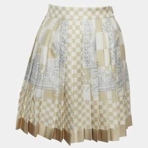 Pre Owned Versace Beige Barocco Checkerboard Silk Mini Skirt M