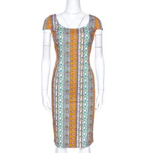 Pre Owned Versace Multicolor Floral Print Cotton Sheath Dress M