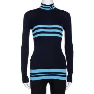 Pre Owned Versace Navy Blue Striped Wool Rib Knit Jumper S
