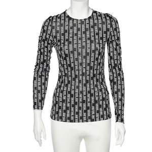 Pre Owned Versace Black Logo Printed Jersey Long Sleeve T-Shirt M