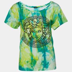 Pre Owned Versace Green Tie Dye Medusa Print Cotton Crew Neck T-Shirt L