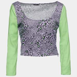Versace Purple Leopard Print Knit Crop Top M