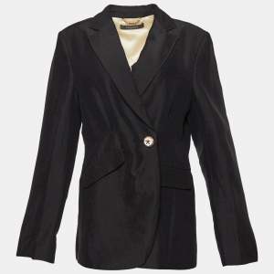 Versace Black Linen Blend Single Buttoned Blazer M
