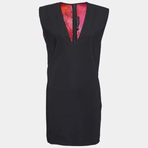 Pre Owned Versace Black Crepe Power Shoulder Mini Dress M