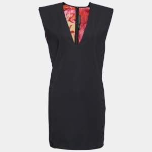 Versace Black Crepe Power Shoulder Mini Dress L