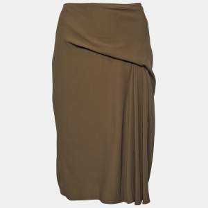 Pre Owned Versace Moss Green Crepe Draped Knee-Length Skirt L