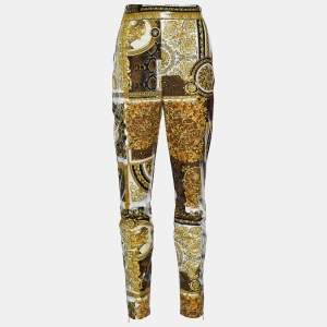 Versace Gold Barocco & Leopard Print Coated Knit Leggings L