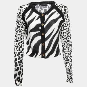 Versace Monochrome Striped & Circle Print Cropped Cardigan L