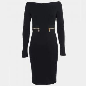 Versace Black Knit Zipper Detail Off-Shoulder Dress M