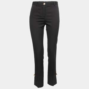 Versace Black Wool Side Slit Safety Pin Accent Tailored Trousers S