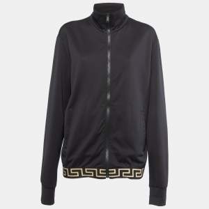 Versace Black Jersey Medussa Detail Zip Front Jacket XXL