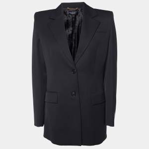 Versace Black Virgin Wool Button Front Blazer S