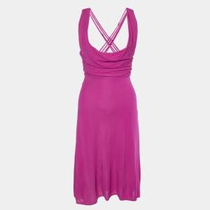 Versace Azalea Pink Crepe Lace Up Detail Midi Dress M