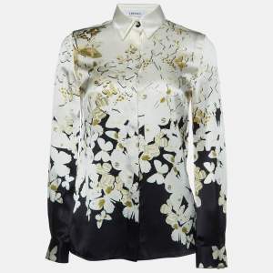 Versace Cream/Black Butterfly Print Silk Satin Long Sleeve Shirt S