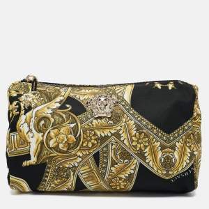 Versace Black/yellow Barocco Print Fabric Medusa Pouch
