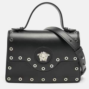 Versace Black Leather Small Medusa Top Handle Bag