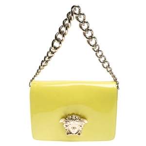 Pre Owned Versace Neon Yellow Patent Leather Medusa Palazzo Shoulder Bag