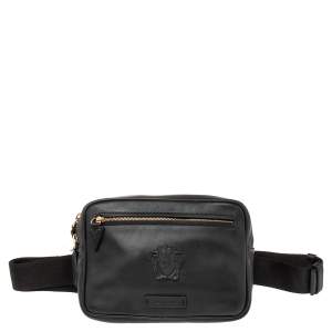 Versace Black Leather La Medusa Belt Bag