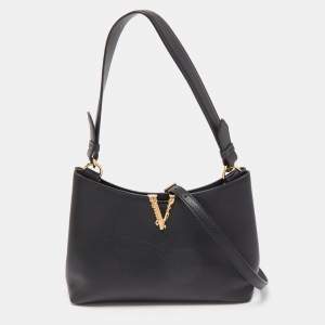 Versace Black Leather Virtus Hobo