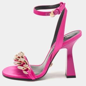 Versace Pink Satin Medusa Chain Ankle Strap Sandals Size 36