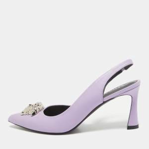 Versace Purple Leather Medusa Slingback D'orsay Pumps Size 37