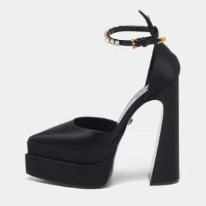 Versace Black Satin Medusa Aevitas Double Platform Pumps Size 41