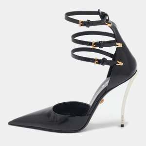 Versace Black Brushed Leather Pin-Point Pumps Size 41