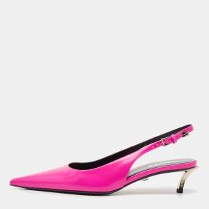 Versace Pink Brushed Leather Pin-Point Slingback Pumps Size 38