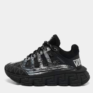 Versace Black Leather and Canvas Trigreca Sneakers Size 35