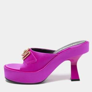Versace Fuchsia Satin Medusa Biggie Mules Size 37