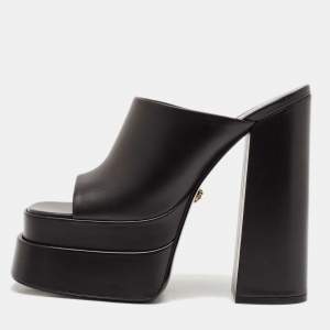 Versace Black Leather Platform Mules Size 41