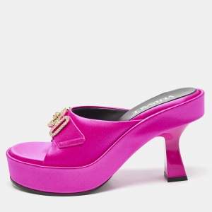 Versace Fuchsia Satin Medusa Biggie Slide Sandals Size 36