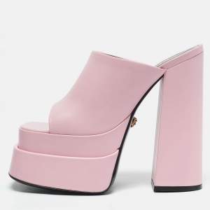 Versace Light Pink Leather Platform Mules Size 37
