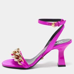 Versace Pink Satin Medusa Chain Ankle Strap Sandals Size 36