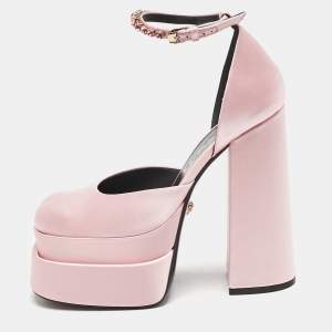Versace Light Pink Satin Crystal Aevitas Platform Pumps Size 40
