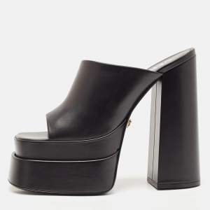 Versace Black Leather Aevitas Platform Mules Size 40