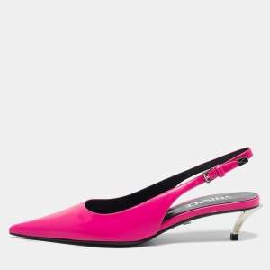 Versace Pink Brushed Leather Pin-Point Slingback Pumps Size 35