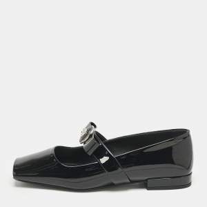 Versace Black Patent Leather Gianni Ribbon Ballet Flats Size 37