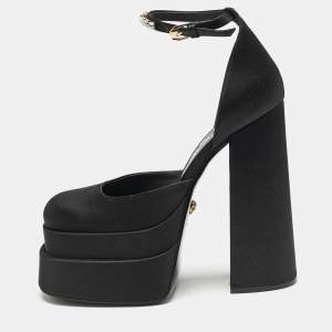 Versace Black Satin Medusa Aevitas Double Platform Pumps Size 39