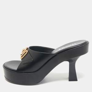 Versace Black Leather Medusa Biggie Mules Size 38