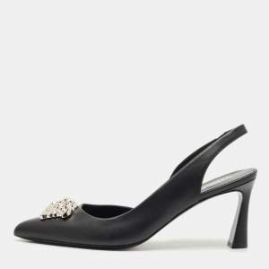 Versace Black Leather Medusa Slingback Pumps Size 39